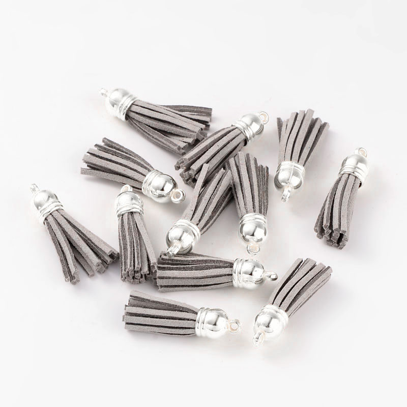 PandaHall Suede Tassels, with CCB Plastic Findings, Nice for DIY Earring or Cell Phone Straps Making, DarkGray, 38x10mm, Hole: 2mm Suede...