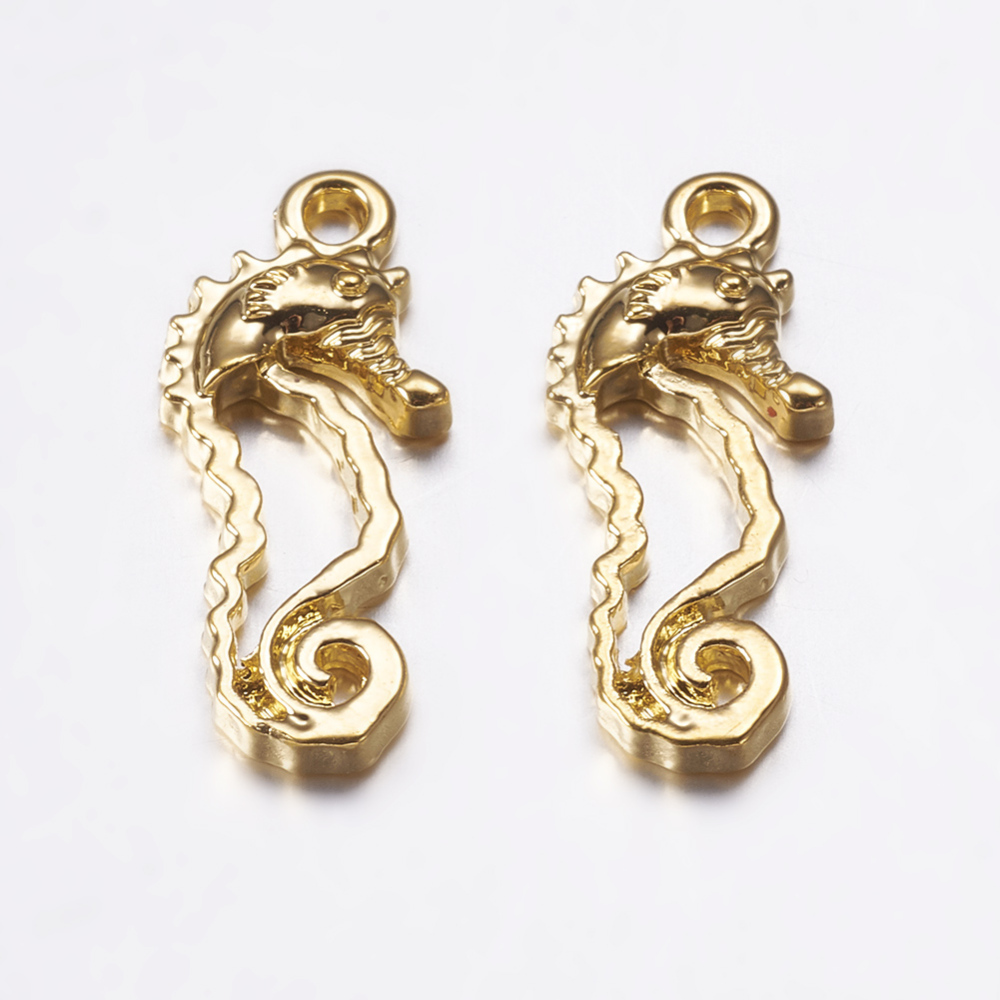 PandaHall Alloy Open Back Bezel Pendants, For DIY Resin, Pressed Flower Jewelry, Sea Horse, Golden, 21.5x9x3mm, Hole: 1.5mm Alloy Sea Horse