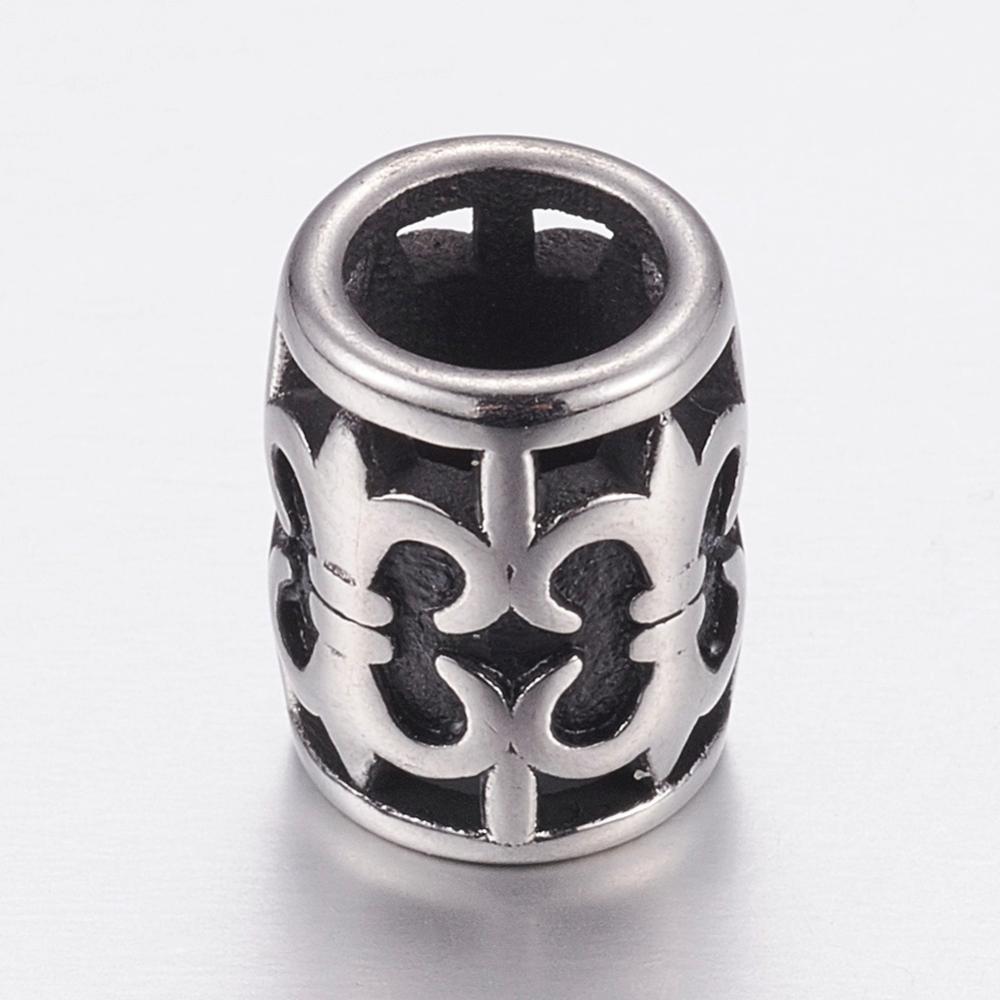 PandaHall 304 Stainless Steel Beads, Column, Antique Silver, 12x9mm, Hole: 6mm Stainless Steel Column