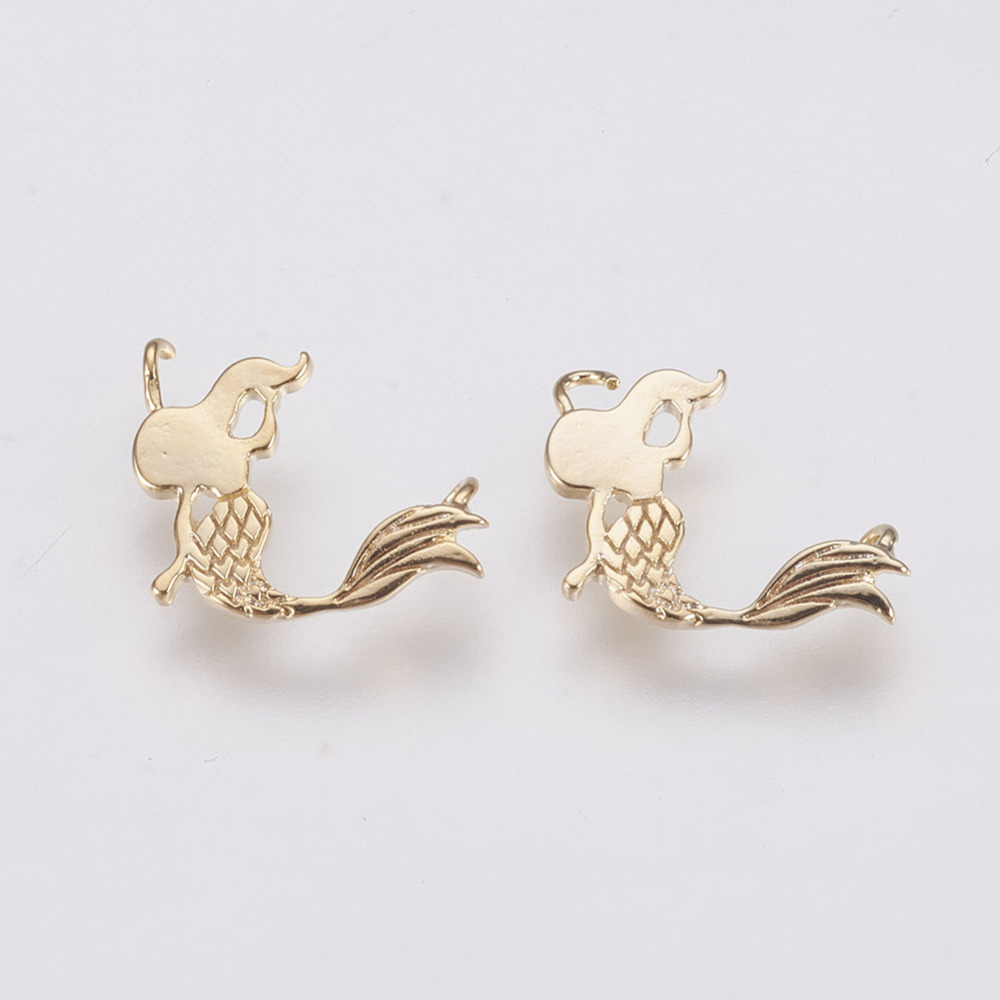 PandaHall Long-Lasting Plated Brass Charms, Mermaid, Real 18K Gold Plated, 10x12x2mm, Hole: 0.8mm Brass Fish
