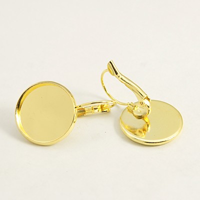 PandaHall Golden Color Brass Leverback Earring Findings, Lead Free and Cadmium Free, 25x18mm; Tray: 16mm Brass