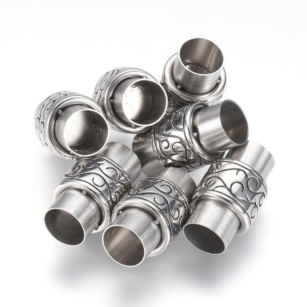 PandaHall 304 Stainless Steel Magnetic Clasps, Column, Antique Silver, 20x12mm, Hole: 8mm Stainless Steel Column