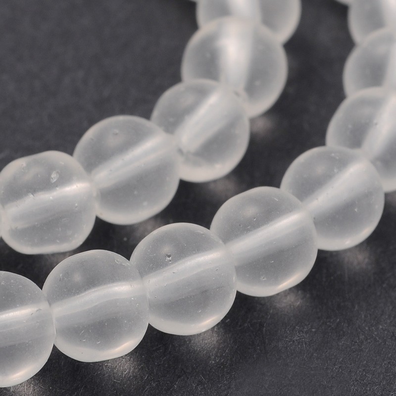 PandaHall Frosted Glass Round Bead Strands, Clear, 6mm, Hole: 1mm; about 53pcs/strand, 12" Glass Round Clear