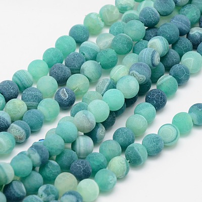 PandaHall Natural Weathered Agate Beads Strands, Dyed, Frosted, Round, LightSeaGreen, 6mm, Hole: 1mm; about 64pcs/strand, 14.6" Weathered...
