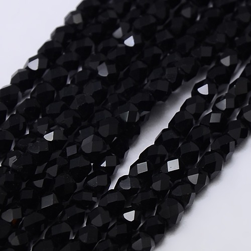 PandaHall Glass Bead Strands, Faceted, Oval, Black, 3mm, Hole: 1mm; about 150pcs/strand, 13.8" Glass Oval Black