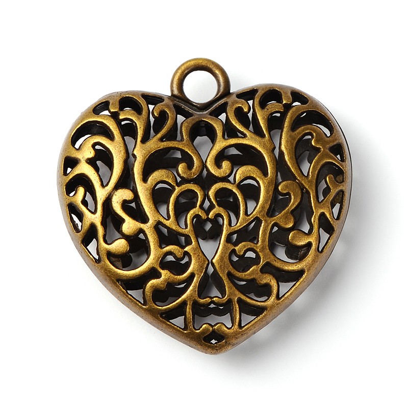PandaHall Antique Bronze Plated Large Hollow Heart Charms Pendants for Long Necklace, Lead Free & Cadmium Free & Nickel Free, 51x50x17mm...