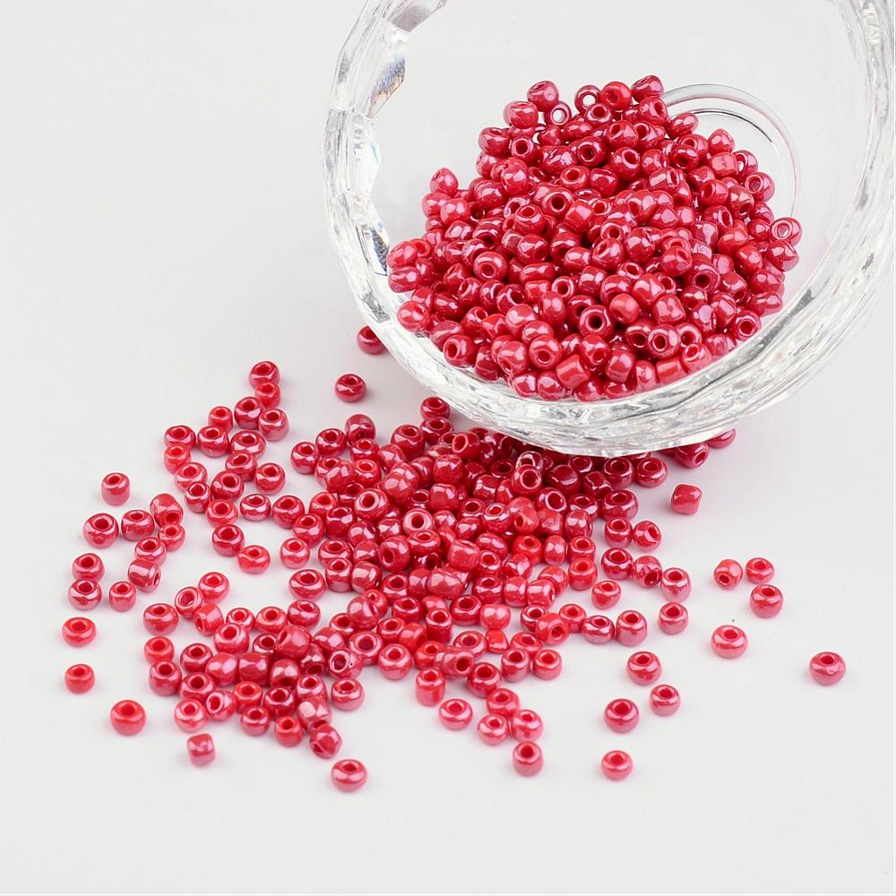 PandaHall DIY Craft Beads 8/0 Opaque Colors Lustered Round Glass Seed Beads, Crimson, Size: about 3mm in diameter, hole:1mm, about...