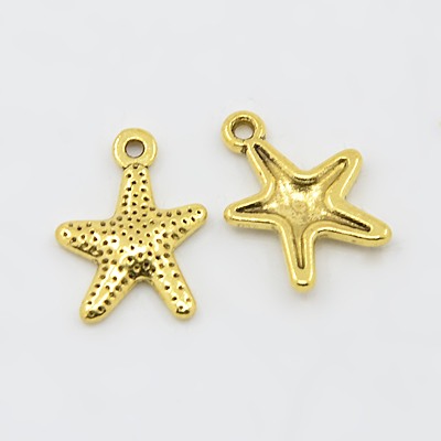 PandaHall Tibetan Silver Starfish Charms, Antique Golden, Lead Free & Cadmium Free; 16x12mm, Hole: 1mm Alloy Starfish