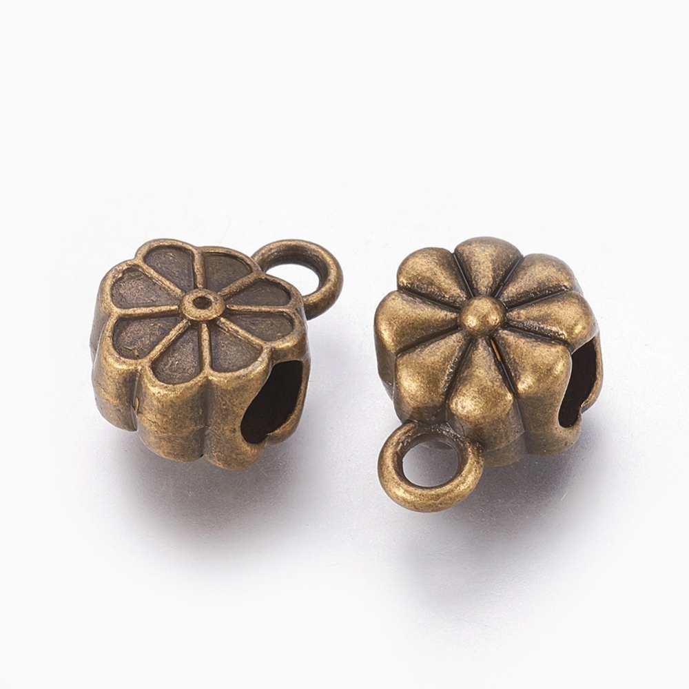 PandaHall Tibetan Style Hangers, Bail Beads, Cadmium Free & Nickel Free & Lead Free, Flower, Antique Bronze, 15x10x7.5mm, Hole: 2.5mm; 4mm...