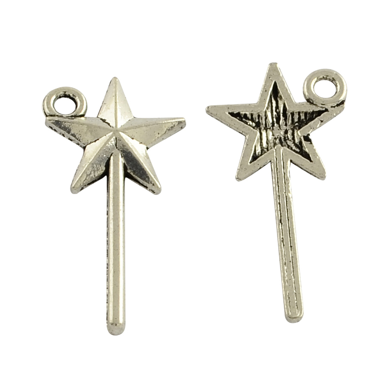 PandaHall Fairy Tale Tibetan Style Alloy Magic Wand Pendants, Lead Free & Cadmium Free, Star, Antique Silver, 26x13x2mm, Hole: 2mm; about...
