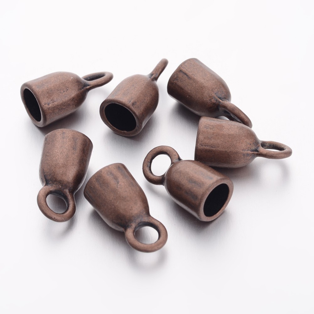 PandaHall Tibetan Style Alloy Cord Ends, Cadmium Free & Nickel Free & Lead Free, Column, Red Copper, 17x8mm, Hole: 4mm Alloy