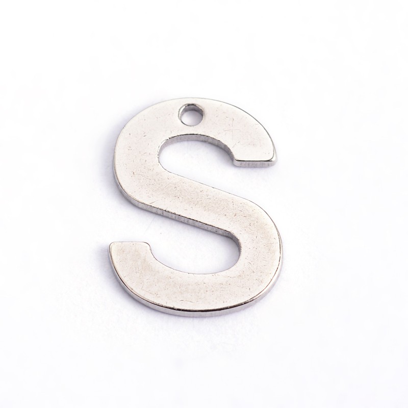 PandaHall 304 Stainless Steel Letter Charms, Letter.S, 11.5x8.5x0.8mm, Hole: 1mm Stainless Steel Alphabet