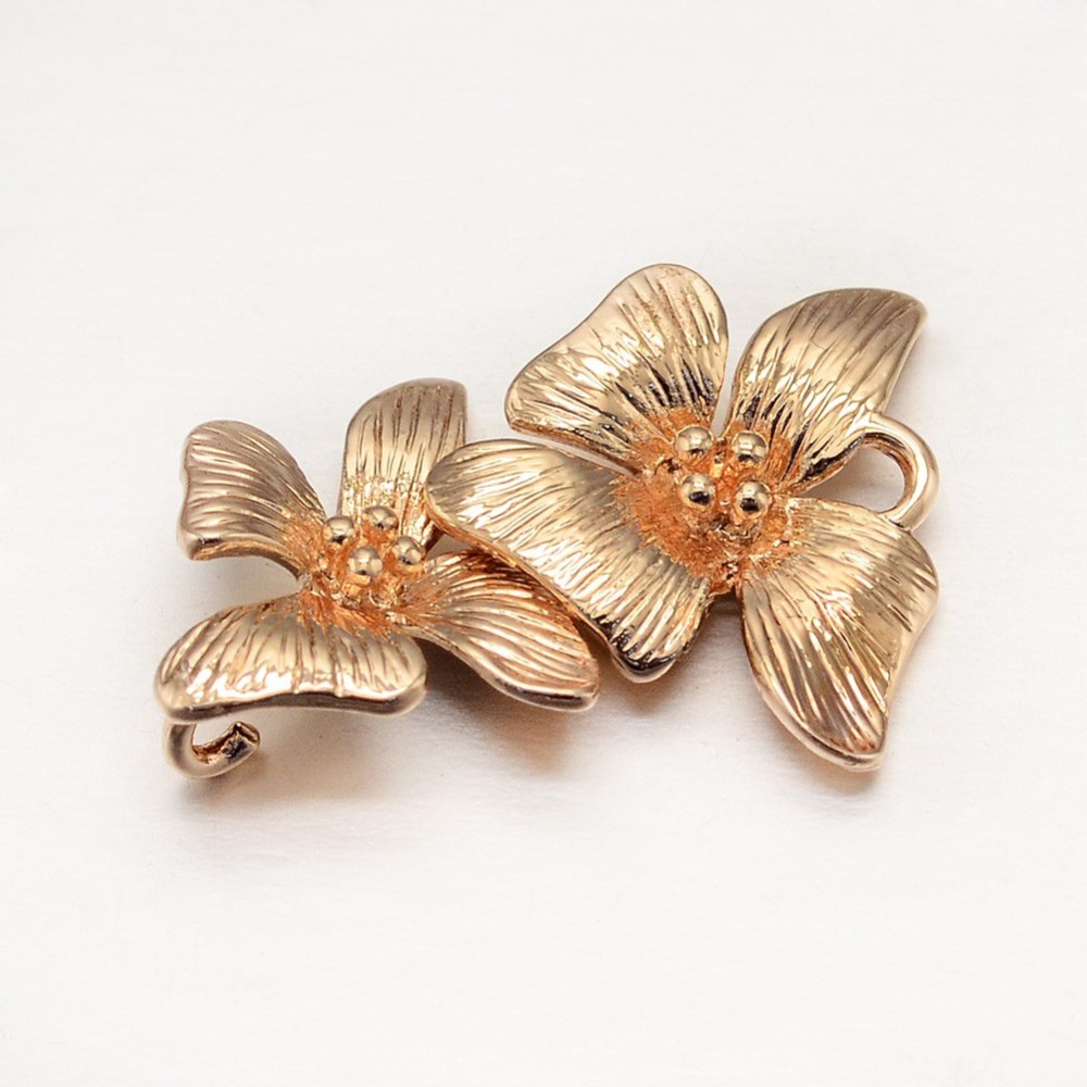 PandaHall Flower Light Gold Rack Plating Brass Links, 24x15x4mm, Hole: 2mm Brass Flower