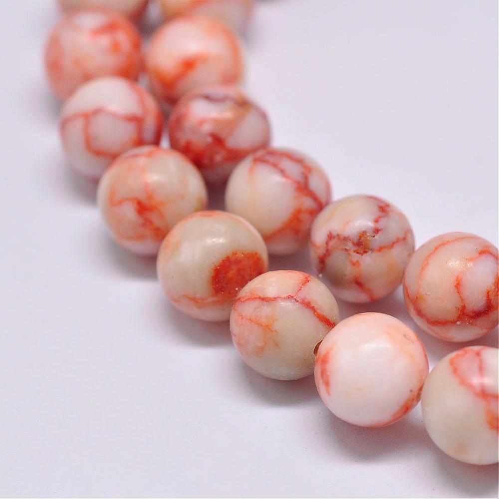 PandaHall Natural Netstone Beads Strands, Round, Orange, 6mm, Hole: 1mm; about 62pcs/strand, 15.1" Netstone Round Orange