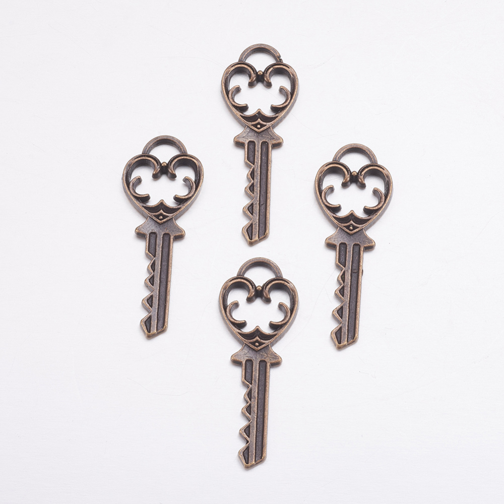 PandaHall Alloy Pendants, Lead Free and Cadmium Free, Key, Red Copper Color, about 38mm long, 13mm wide, 1.5mm thick Alloy Key
