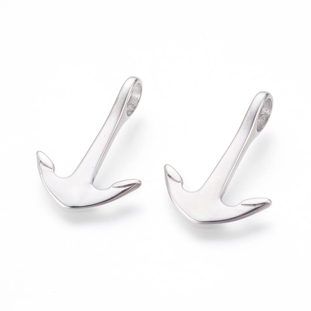 PandaHall 304 Stainless Steel Pendants, Anchor, Stainless Steel Color, 30x21x3mm, Hole: 5x6mm Stainless Steel Anchor & Helm