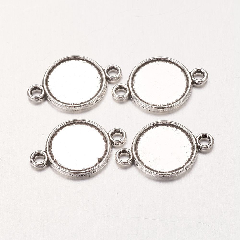 PandaHall Flat Round Alloy Cabochon Connector Settings, Lead Free and Cadmium Free, Antique Silver, 18x12x2mm, Tray: 10mm, Hole: 2mm Alloy...