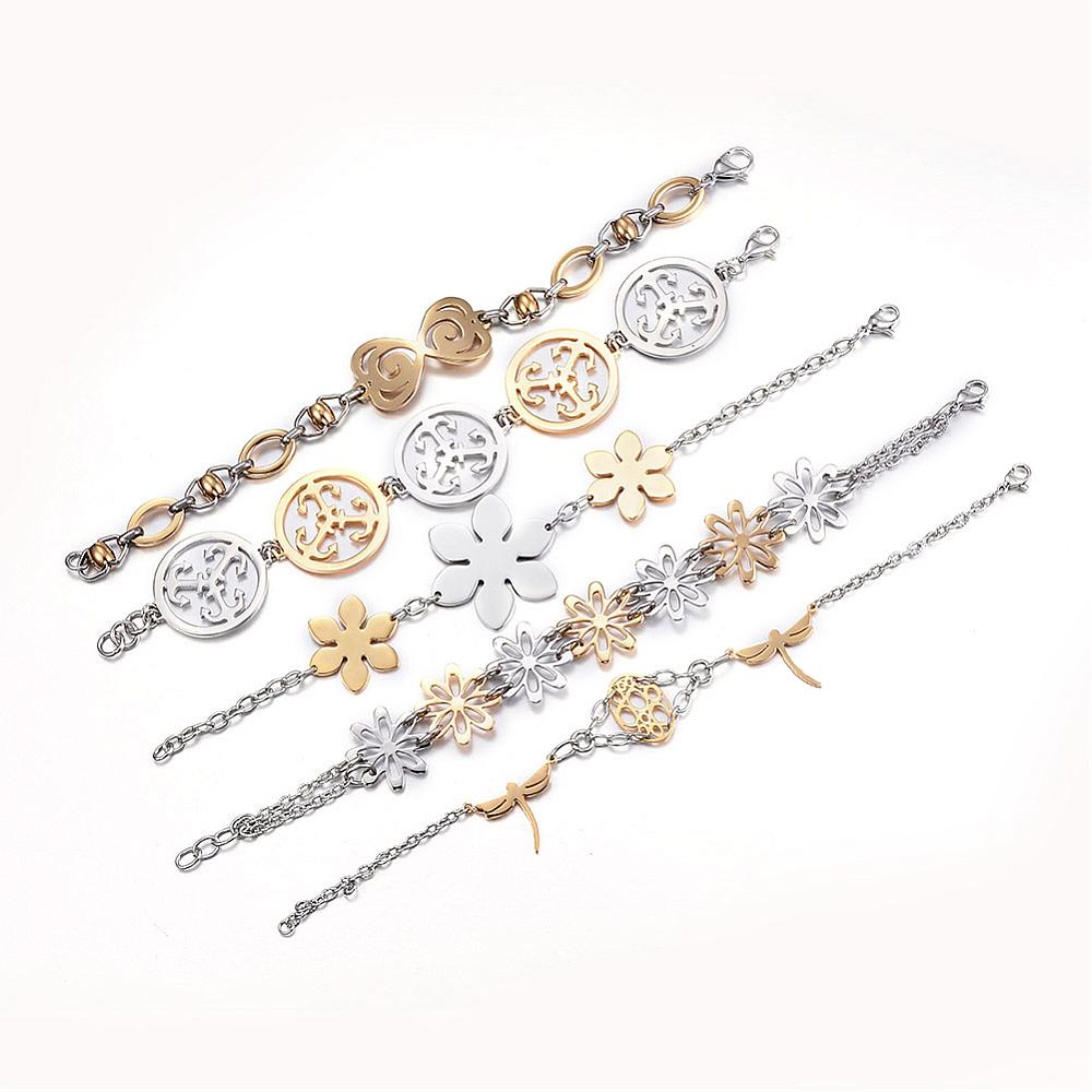 PandaHall 304 Stainless Steel Link Bracelets, with Lobster Clasp, Golden & Stainless Steel Color, 8-1/4"~9"(210~230mm) Stainless Steel