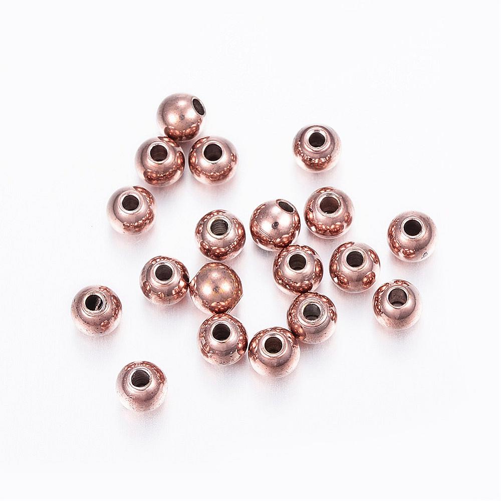 PandaHall 304 Stainless Steel Bead Spacers, Round, Rose Gold, 4x3.5mm, Hole: 1mm Stainless Steel Round