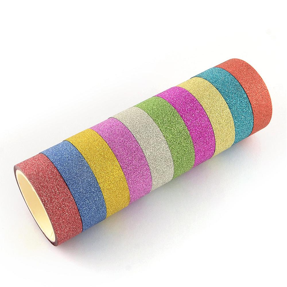 PandaHall Glitter Powder DIY Picture Stickers, with Adhesive Tape on the Other Side, Mixed Color, 14.5mm; about 3m/roll, 10rolls/group Paper...