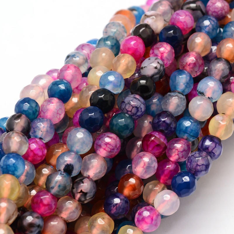 PandaHall Faceted Natural Agate Round Beads Strands, Dyed, Colorful, 6mm, Hole: 1mm; about 64pcs/strand, 14.7" Natural Agate Round