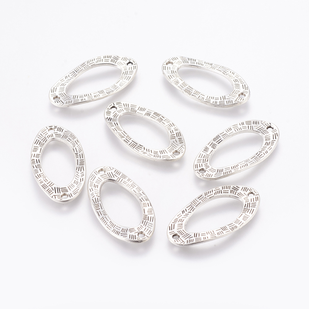 PandaHall Tibetan Style Links, Oval, Lead Free and Cadmium Free, Antique Silver Color, about 36x18x2mm, hole: 2mm Alloy Oval