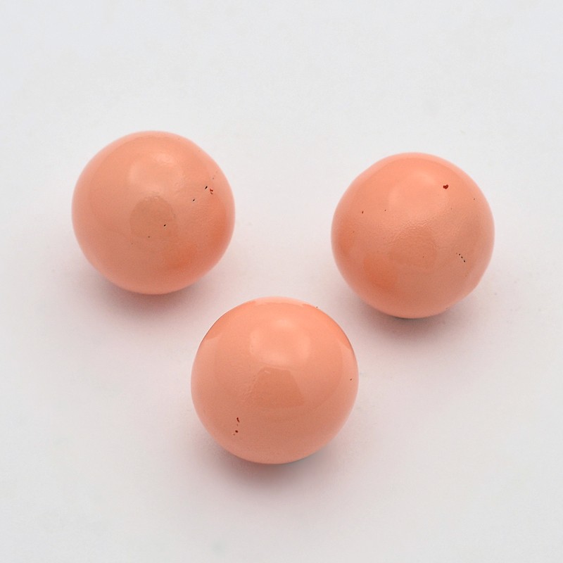 PandaHall No Hole Spray Painted Brass Round Ball Chime Beads, Fit Cage Pendants, PeachPuff, 14mm Brass Round Brown
