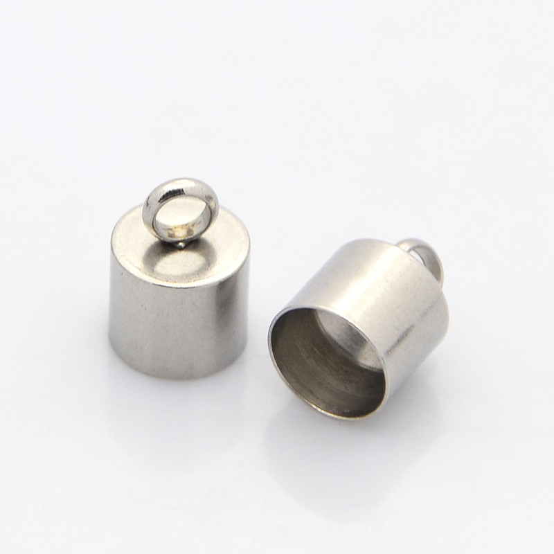 PandaHall 304 Stainless Steel Cord Ends, Stainless Steel Color, 13x9mm, Hole: 3mm; Inner Dameter: 8mm Stainless Steel