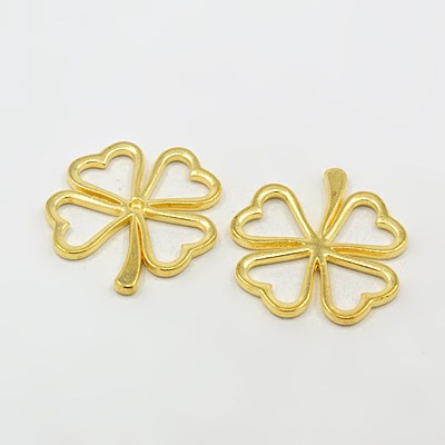 PandaHall Tibetan Style Clover Pendants, Golden, Lead Free & Cadmium Free & Nickel Free; 32x30x2mm Alloy Clover