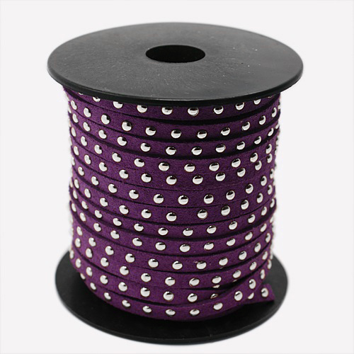 PandaHall Silver Aluminum Studded Korea Faux Suede Cord, Faux Suede Lace, Purple, 5x2mm; about 20yards/roll Suede Purple