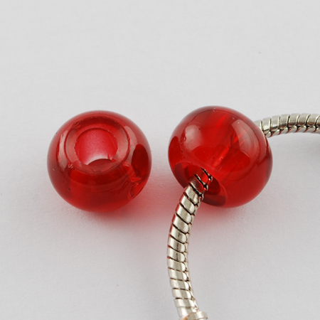 PandaHall Spray Painted Glass Beads, Large Hole Beads, Rondelle, Red, 8~9x5.5mm, Hole: 3~3.5mm Glass Rondelle Red
