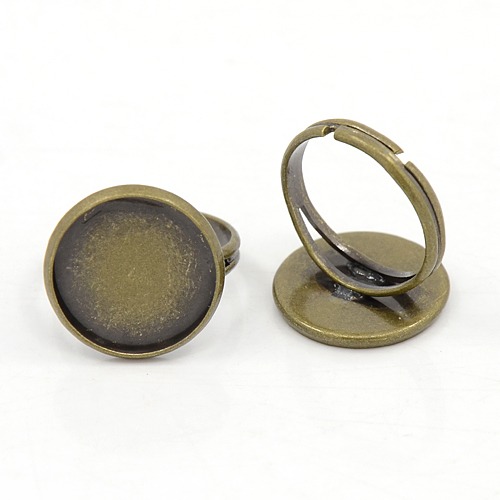 PandaHall Antique Bronze Brass Adjustable Finger Ring Components, Pad Ring Bases Perfect for Cabochons, Size: Ring: about 17mm inner...