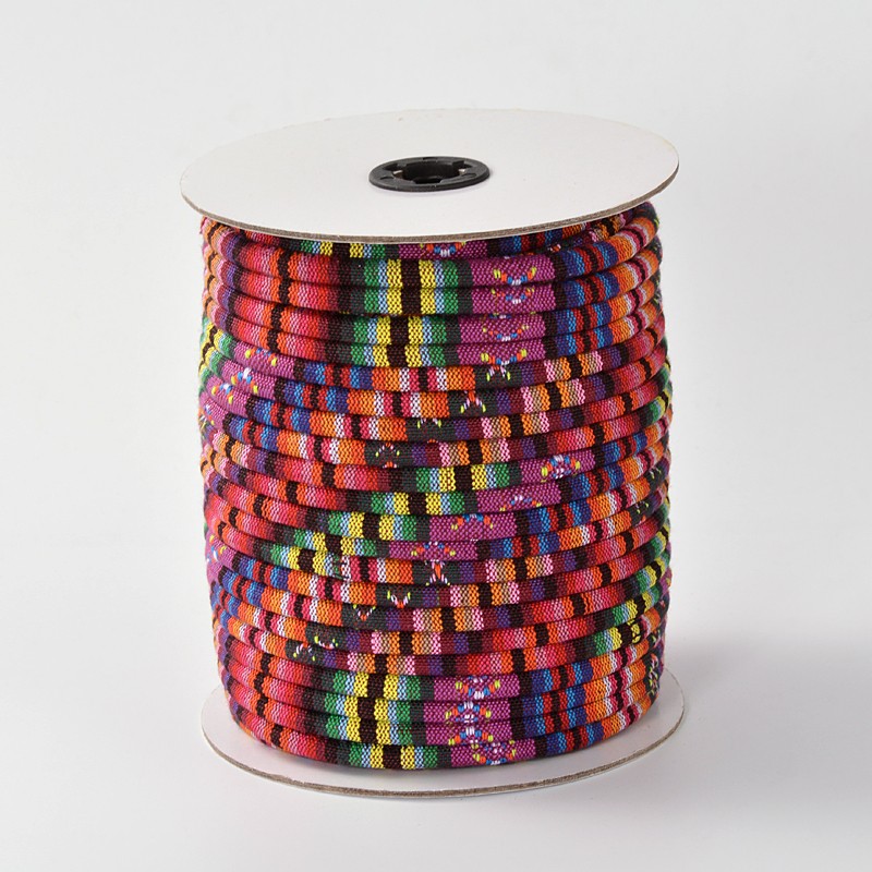 PandaHall Rope Cloth Ethnic Cords, Crimson, 4mm; about 50yards/roll Cloth Pink