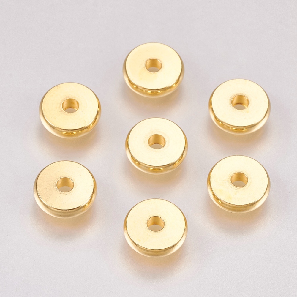 PandaHall 304 Stainless Steel Spacer Beads, Flat Round, Golden, 8x2mm, Hole: 1.5mm Stainless Steel Flat Round