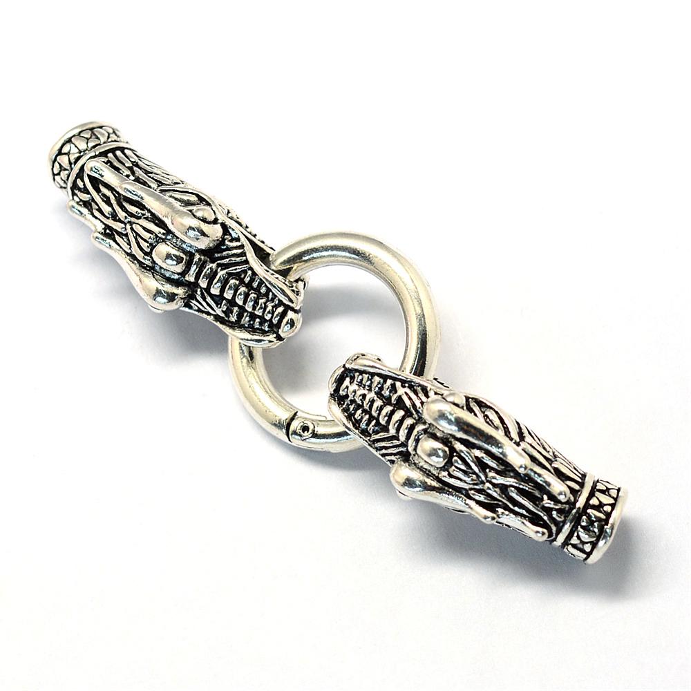 PandaHall Alloy Spring Gate Rings, O Rings, with Cord Ends, Dragon, Antique Silver, 80mm Alloy