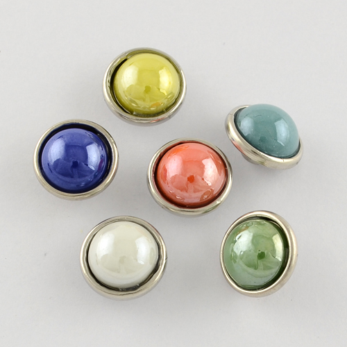 PandaHall Brass Jewelry Snap Buttons, with Glass Cabochon, Buttons, Flat Round, Platinum Metal Color, Mixed Color, 12x9mm; Knob: 4mm...