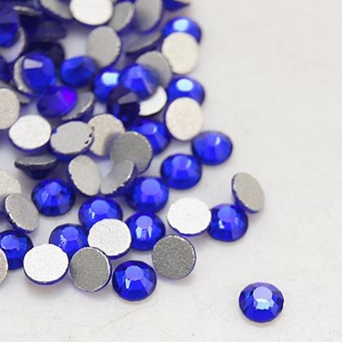 PandaHall Faceted Glass Flat Back Rhinestone for Nail Art, Grade A, Back Plated, Half Round, Cobalt, 1.9~2mm Glass Rhinestone Half Round