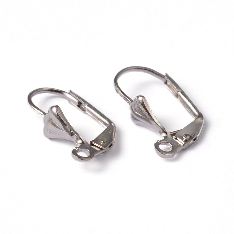 PandaHall Brass Leverback Earring Findings, Nickel Free, Platinum Color, about 10mm wide, 16mm long, Hole: 2mm Brass