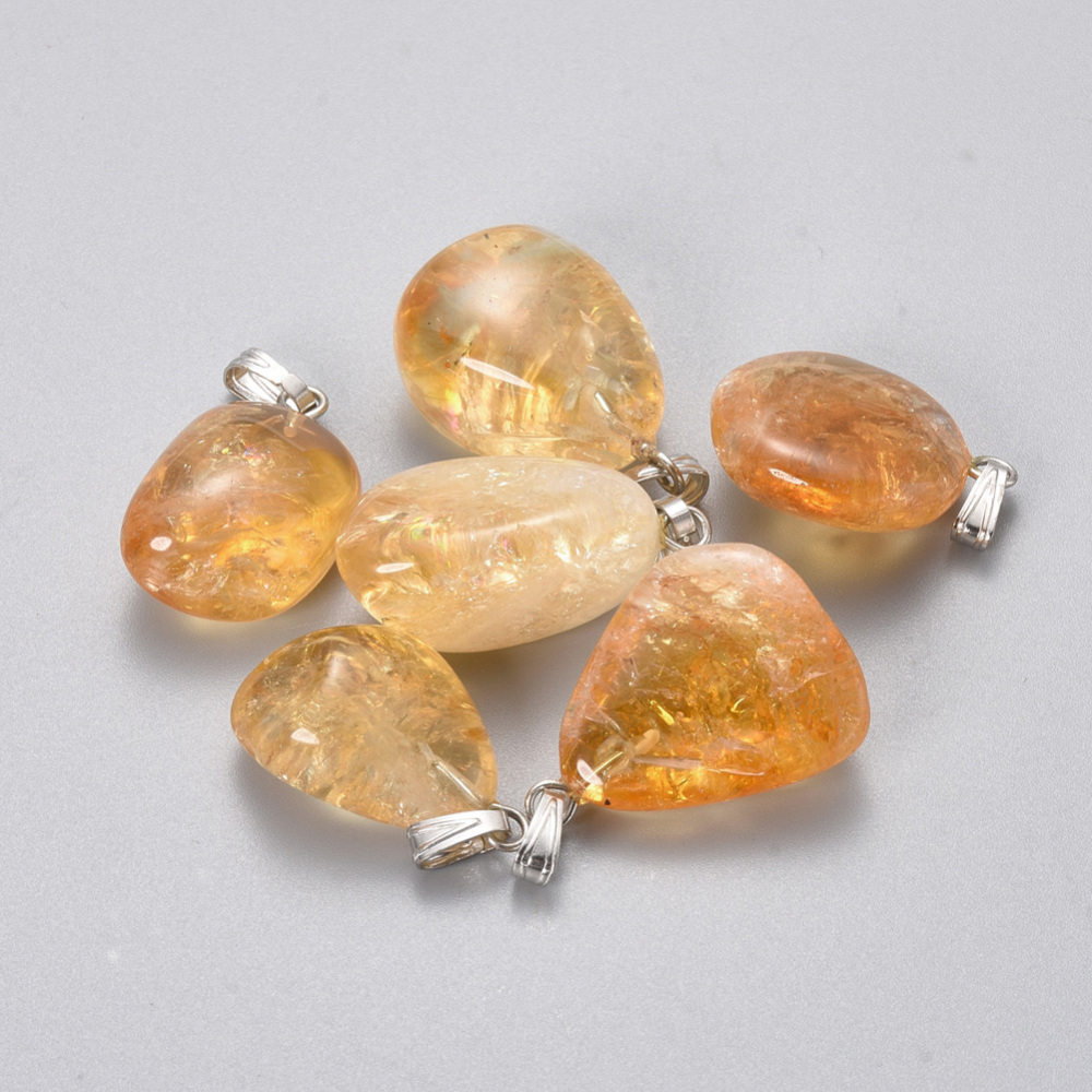 PandaHall Natural Citrine Pendants, with Brass Findings, Nuggets, 21~25x13~17x8~11mm, Hole: 2.5x5.5mm Citrine Nuggets