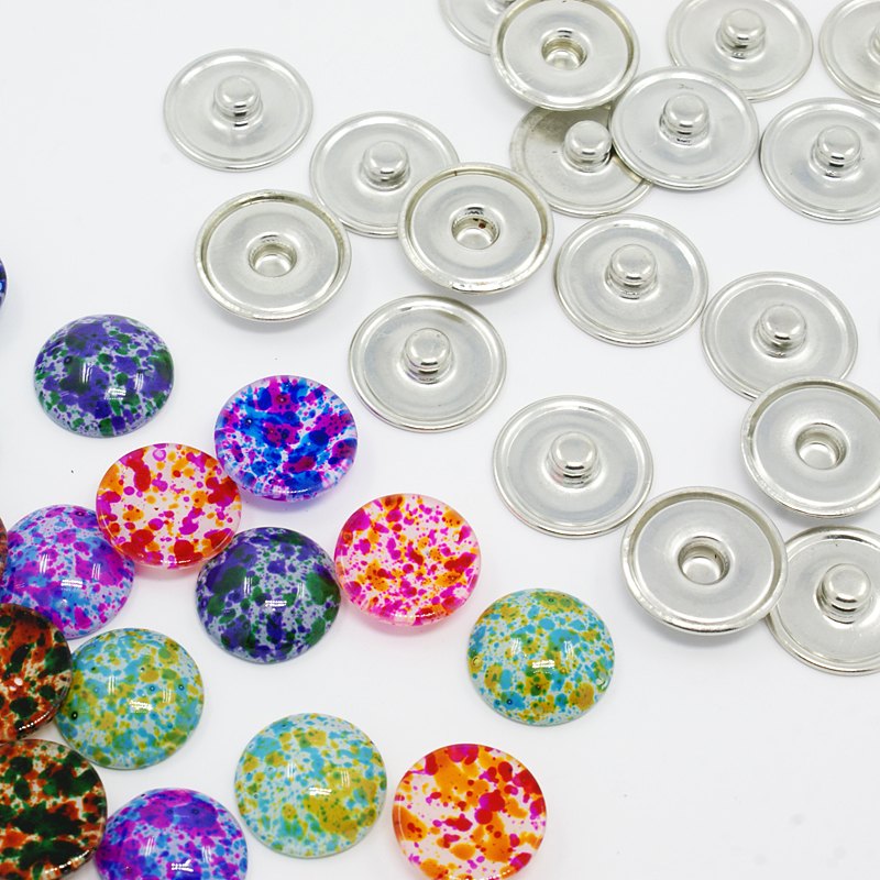 PandaHall DIY Snap Button Making, Mixed Spray Painted Glass Cabochons and Brass Snap Buttons, Platinum, Button: 18x4mm; Knob: 6mm; Glass...