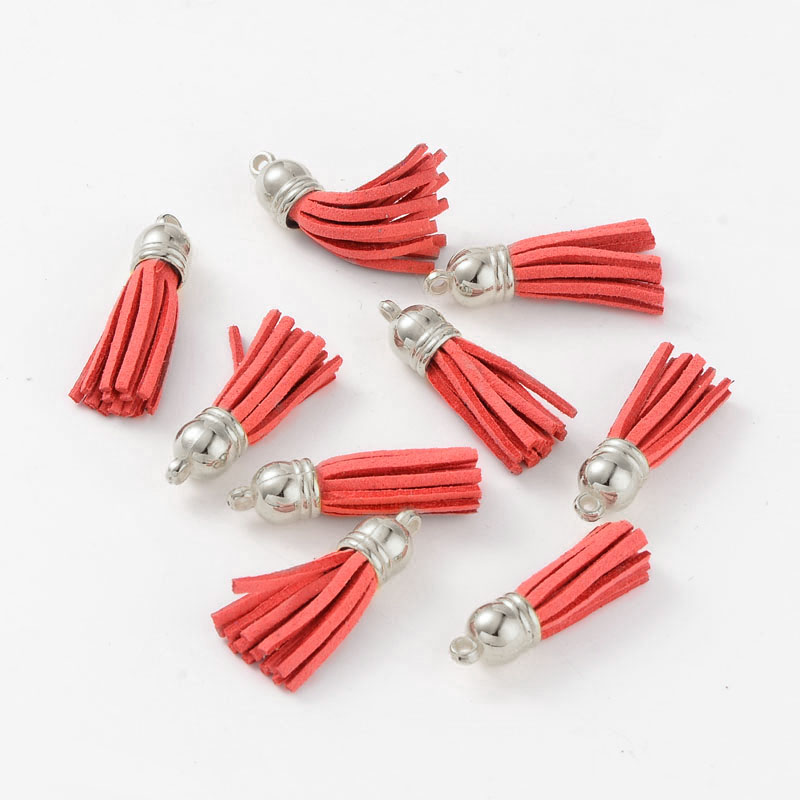 PandaHall Suede Tassels, with CCB Plastic Findings, Nice for DIY Earring or Cell Phone Straps Making, Tomato, 38x10mm, Hole: 2mm Suede...