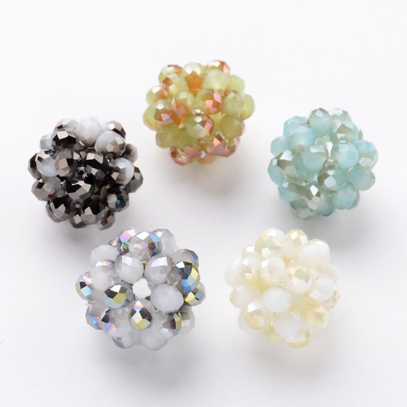 PandaHall Hand Knitting Electroplate Glass Cluster Beads, Faceted Round, Mixed Color, 14~16mm, Hole: 2~3mm Glass Round Multicolor
