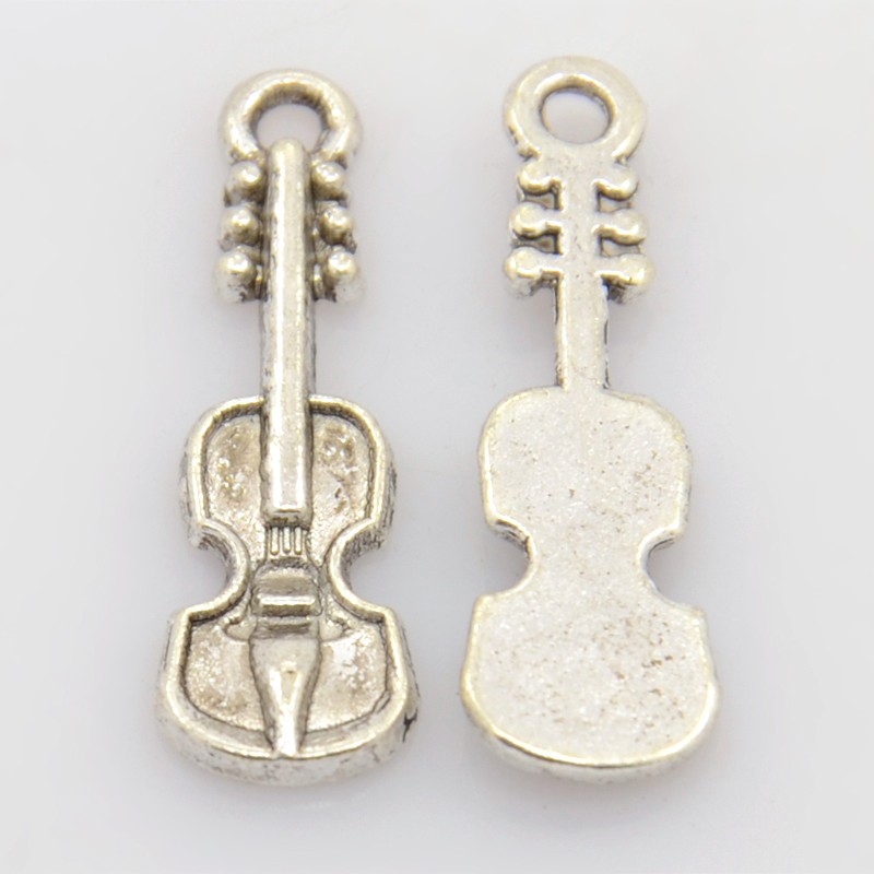 PandaHall Tibetan Style Violin Pendants, Antique Silver, Lead Free & Cadmium Free 25x7.5x2mm, Hole: 2mm Alloy Musical Instruments
