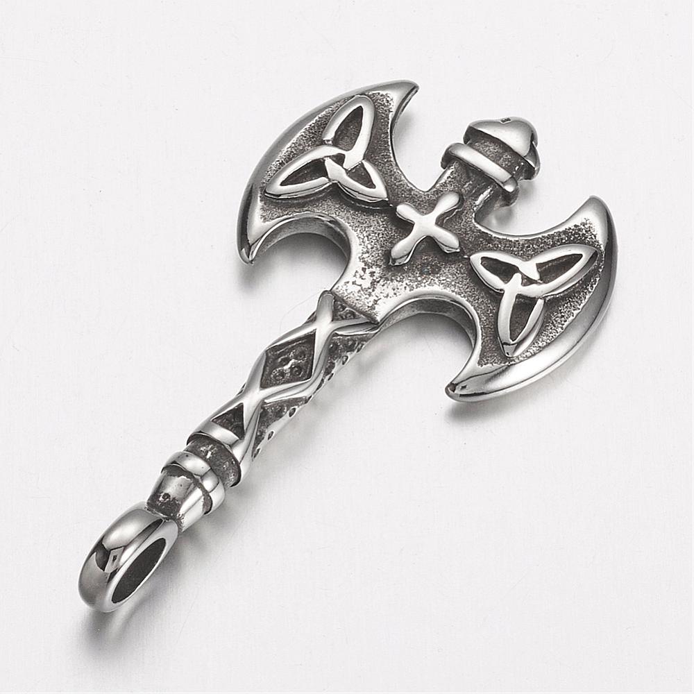 PandaHall 304 Stainless Steel Pendants, Axe, Antique Silver, 44x23.5x3.5mm, Hole: 4mm Stainless Steel Tool