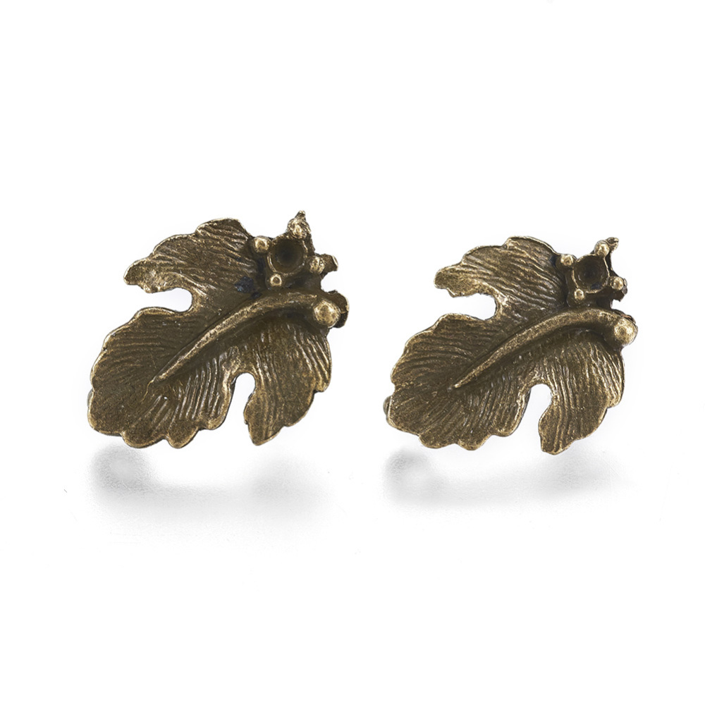 PandaHall Tibetan Style Ear Studs, Lead Free & Cadmium Free, Antique Bronze, Leaf: about 16mm long, 13mm wide, 2mm thick, pin: 0.8mm thick...