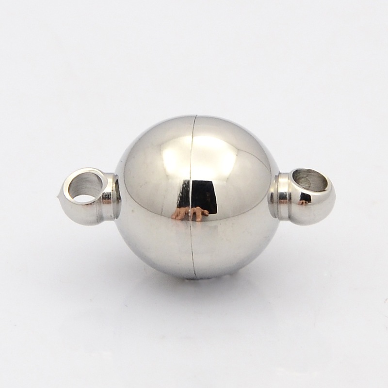 PandaHall Round 304 Stainless Steel Magnetic Clasps, Stainless Steel Color, 21x14mm, Hole: 2mm Stainless Steel Round