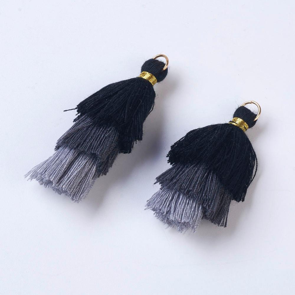 PandaHall Polyester Tassel Pendants, with Findings, Golden, Gray, 43~50x14~24mm, Hole: 5mm Polyester Gray