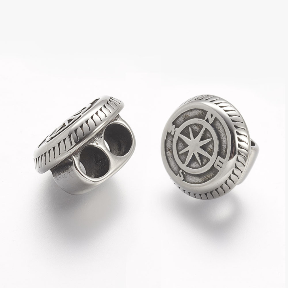 PandaHall 304 Stainless Steel Multi-strand Links, For Leather Cord Bracelets Making, Compass, Antique Silver, 17x11mm, Hole: 5mm Stainless...