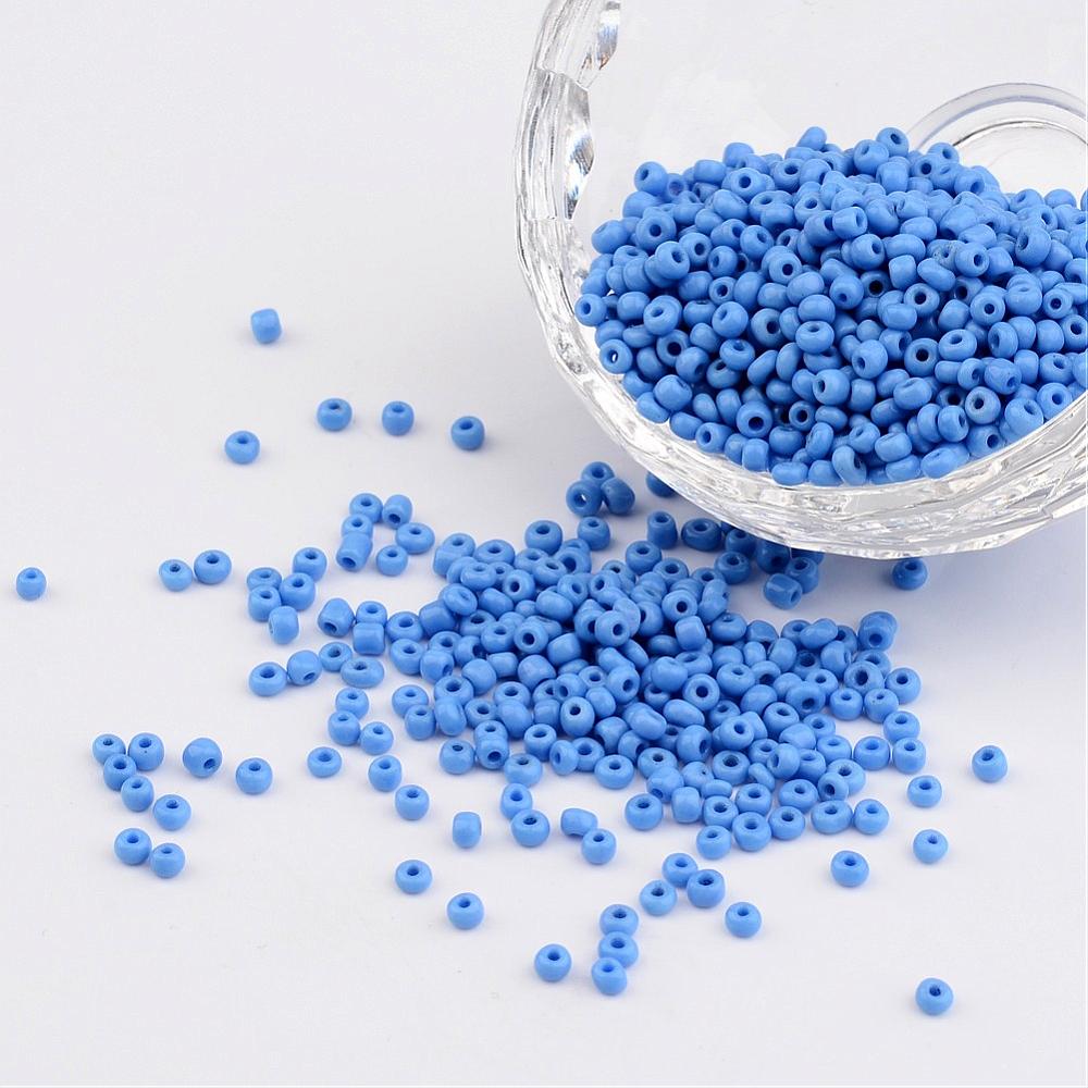 PandaHall 12/0 Opaque Colours Round Glass Seed Beads, CornflowerBlue, Size: about 2mm in diameter, hole:1mm, about 3303pcs/50g Glass Blue