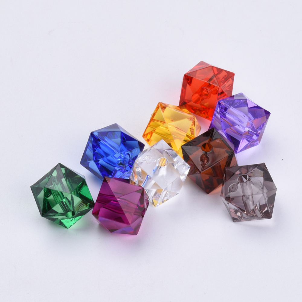 PandaHall Transparent Acrylic Beads, Faceted, Cube, Mixed Color, 10x10x8mm, Hole: 1.5mm; about 900pcs/500g Acrylic Cube Multicolor